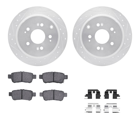 Rear - Dynamic Friction Company Brake Rotors - Drill/Slot - Silver with Ceramic Brake Pads and Hardware Kit 7312-59077